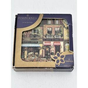 Pimpernel Coasters With Paris Cafe‎ Scenes Set of 6, 4 x 4 inches, Cork Backed